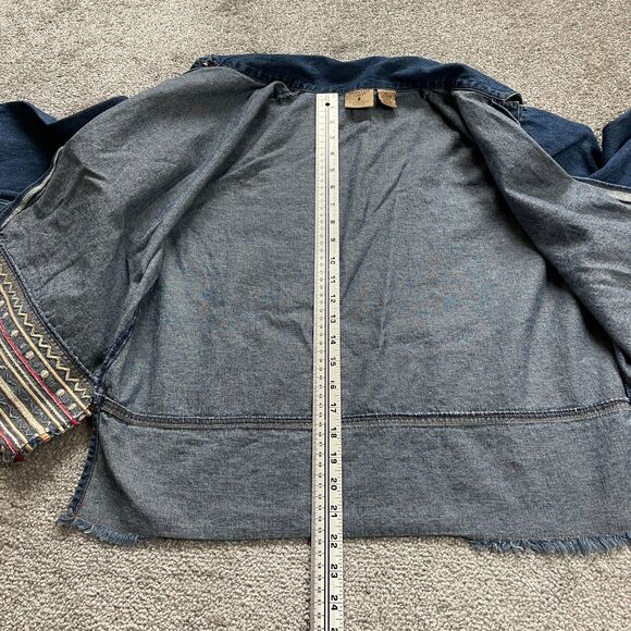 Mountain Lake Denim Jean Jacket Womens Petite Large Button Down Embroidered Boho - Picture 12 of 13